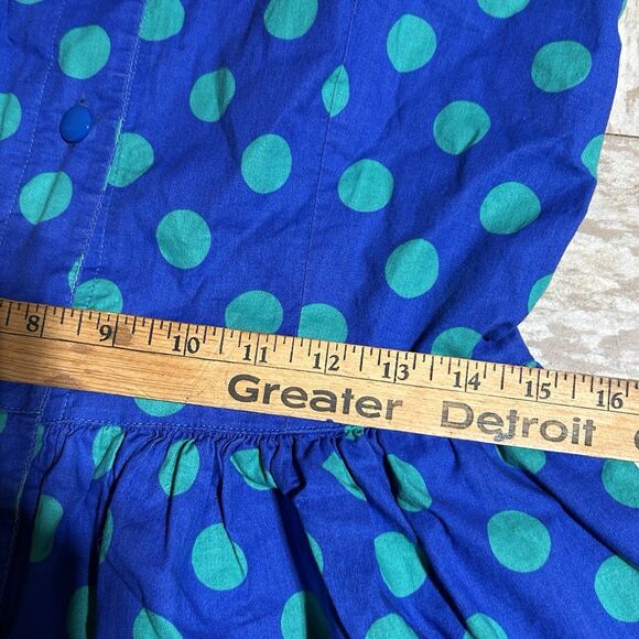 Vintage Blue Green Polka Dot Sundress Midi Women's Large Retro Boho - Picture 4 of 7